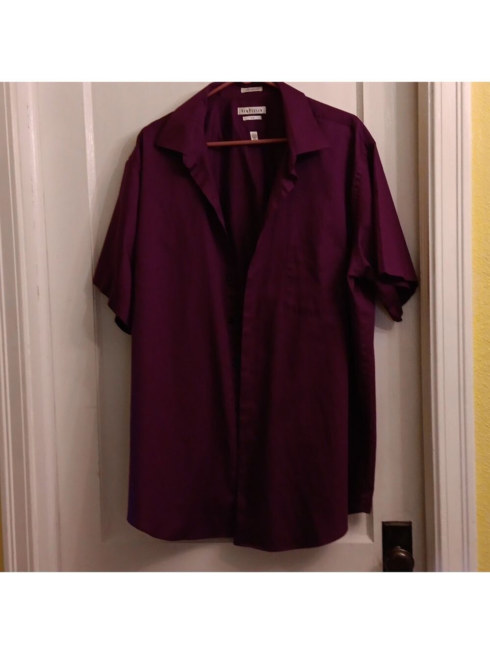 Van Heusen Lux Sateen Big Purple Short  Shirt Size 18 1/2  34/35